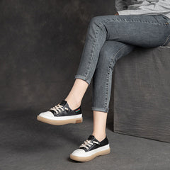 Women Fashion Color Matching Leather Casual Shoes