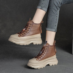 Women Fashion Leather Casual Platform Boots