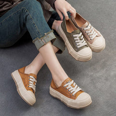 Women Fashion Leather Flat Thick Soled Casual Shoes