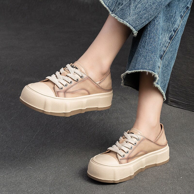 Women Fashion Leather Flat Thick Soled Casual Shoes