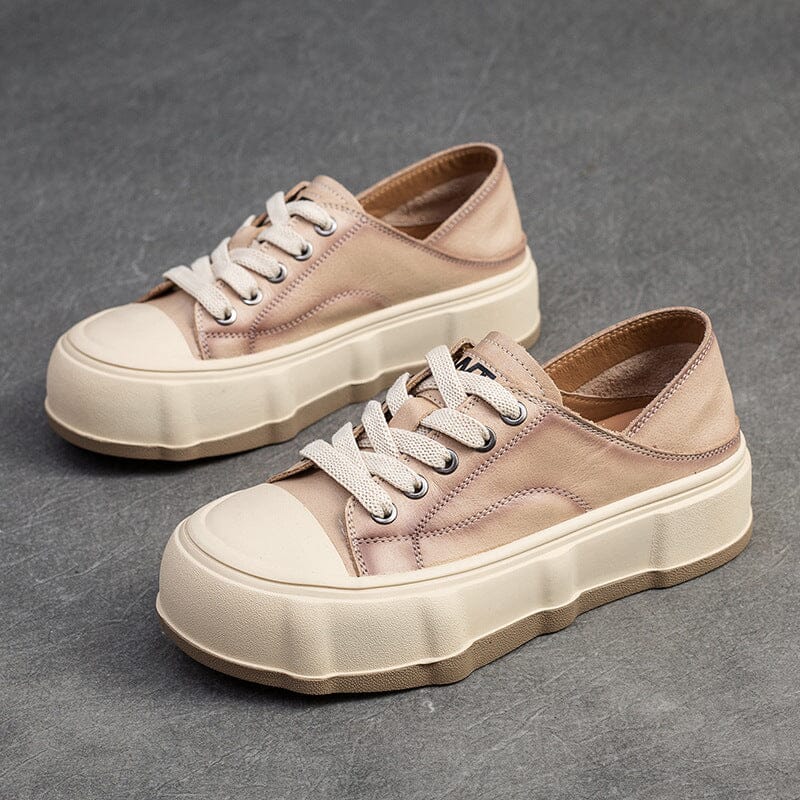 Women Fashion Leather Flat Thick Soled Casual Shoes