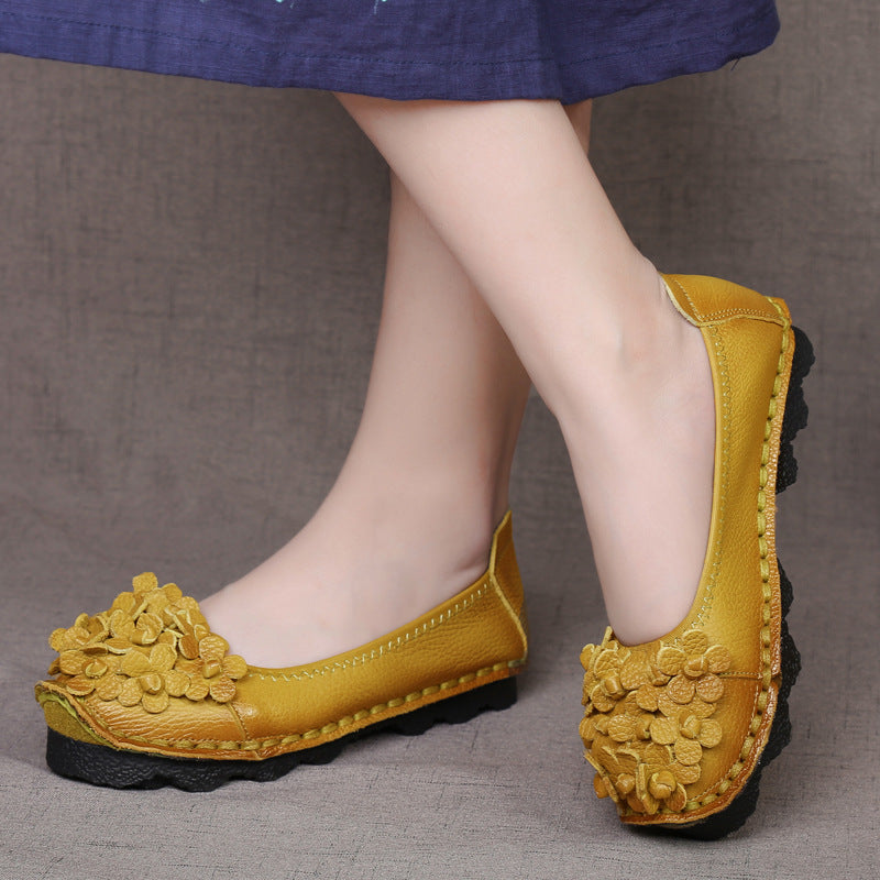 Women Floral Soft Soled Leather Slip-Ons Shoes