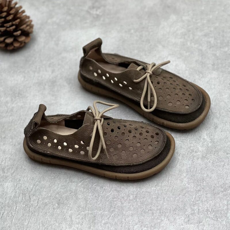 Women Handmade Retro Hollow Leather Casual Shoes