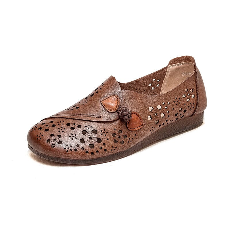 Women Hollow Soft Leather Retro Casual Shoes