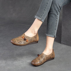 Women Hollow Soft Leather Retro Casual Shoes