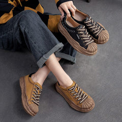 Women Leather Autumn Retro Casual Shoes