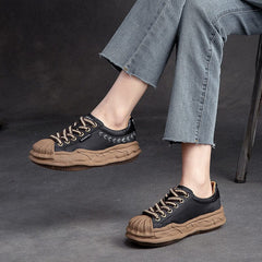 Women Leather Autumn Retro Casual Shoes