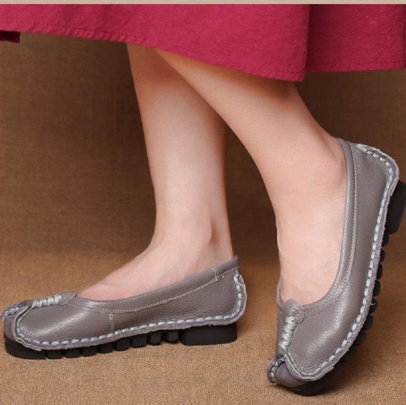 Women Leather Casual Flats Sewing Shoes