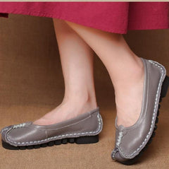 Women Leather Casual Flats Sewing Shoes