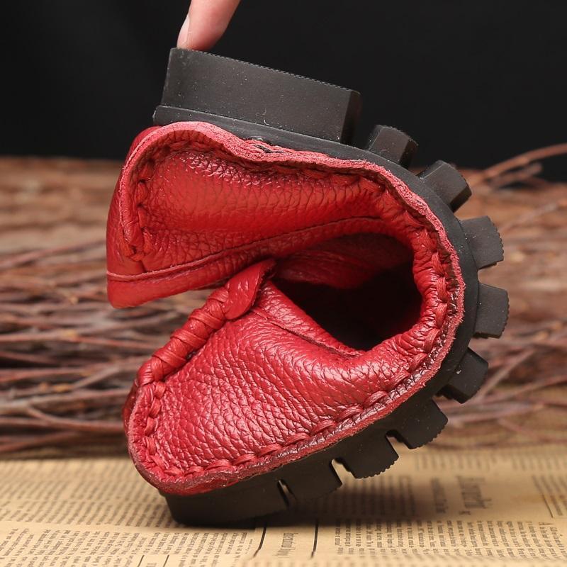 Women Leather Casual Flats Sewing Shoes