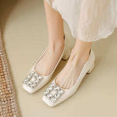 Women Minimalist Fashion Crystal Chunky Heel Casual Shoes