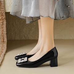 Women Minimalist Fashion Crystal Chunky Heel Casual Shoes