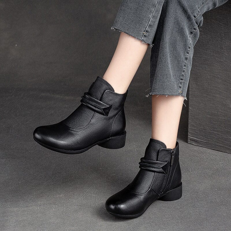 Women Minimalist Leather Autumn Chunky Heel Boots