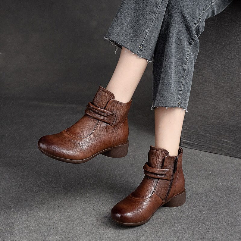 Women Minimalist Leather Autumn Chunky Heel Boots