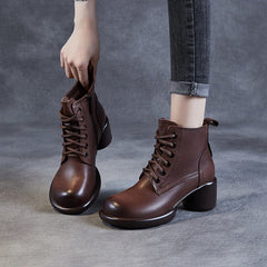 Women Minimalist Leather Chunky Heel Ankle Boots