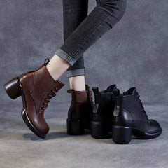 Women Minimalist Leather Chunky Heel Ankle Boots