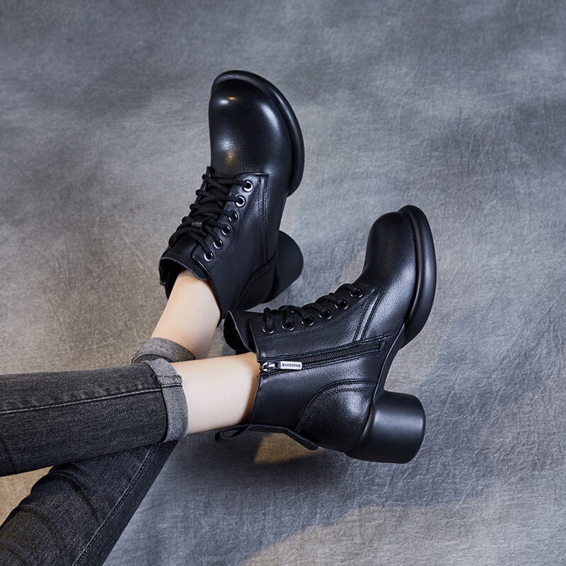 Women Minimalist Leather Chunky Heel Ankle Boots