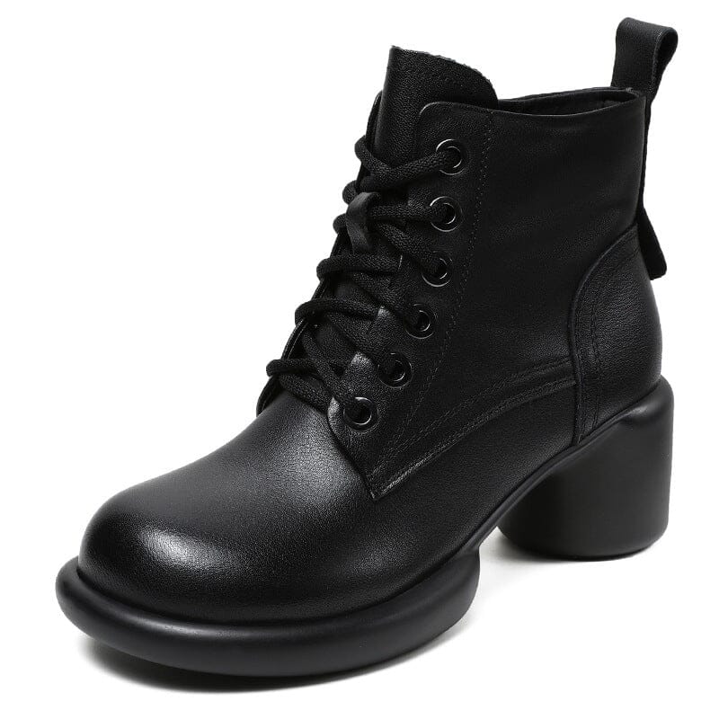 Women Minimalist Leather Chunky Heel Ankle Boots