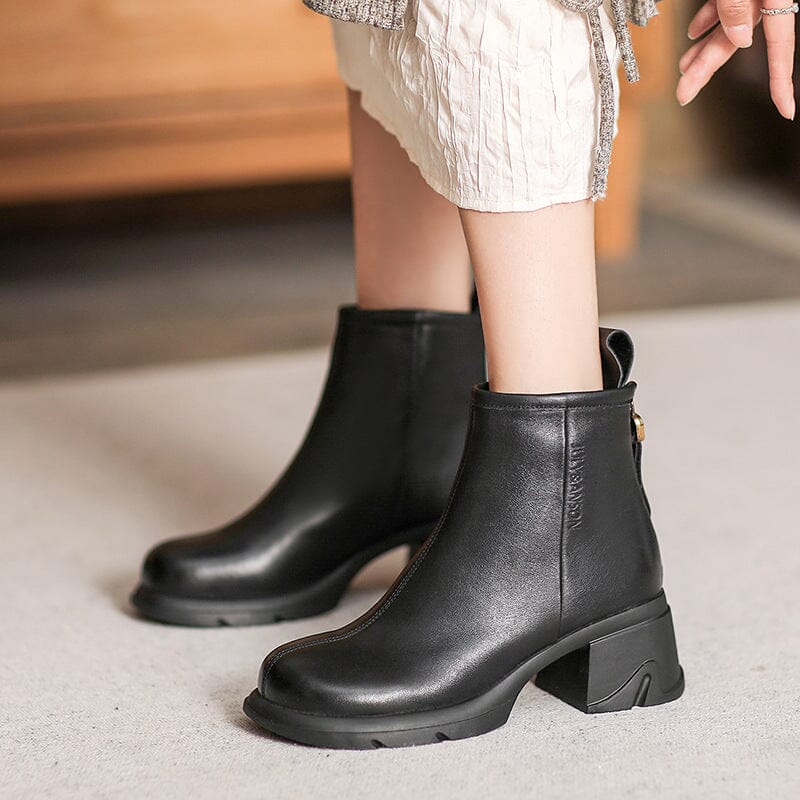 Women Minimalist Leather Chunky Heel Ankle Boots