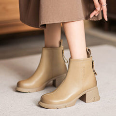 Women Minimalist Leather Chunky Heel Ankle Boots