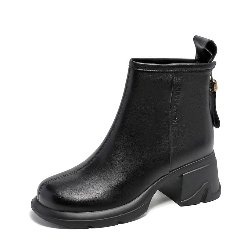 Women Minimalist Leather Chunky Heel Ankle Boots