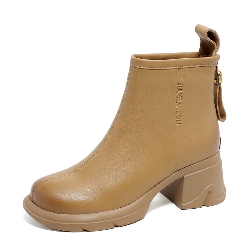 Women Minimalist Leather Chunky Heel Ankle Boots