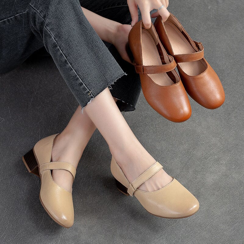 Women Minimalist Leather Low Heel Casual Shoes