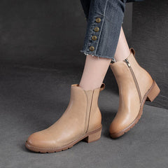 Women Minimalist Retro Leather Chunky Soled Boots