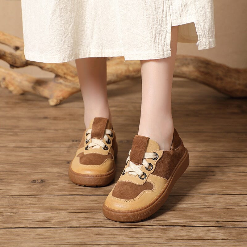 Women Patchwork Leather Flat Casual Shoes