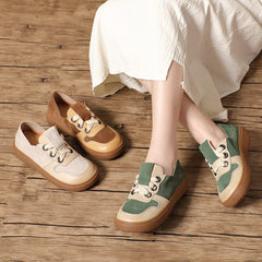 Women Patchwork Leather Flat Casual Shoes