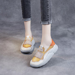 Women Platform Leather Retro Color Matching Casual Shoes