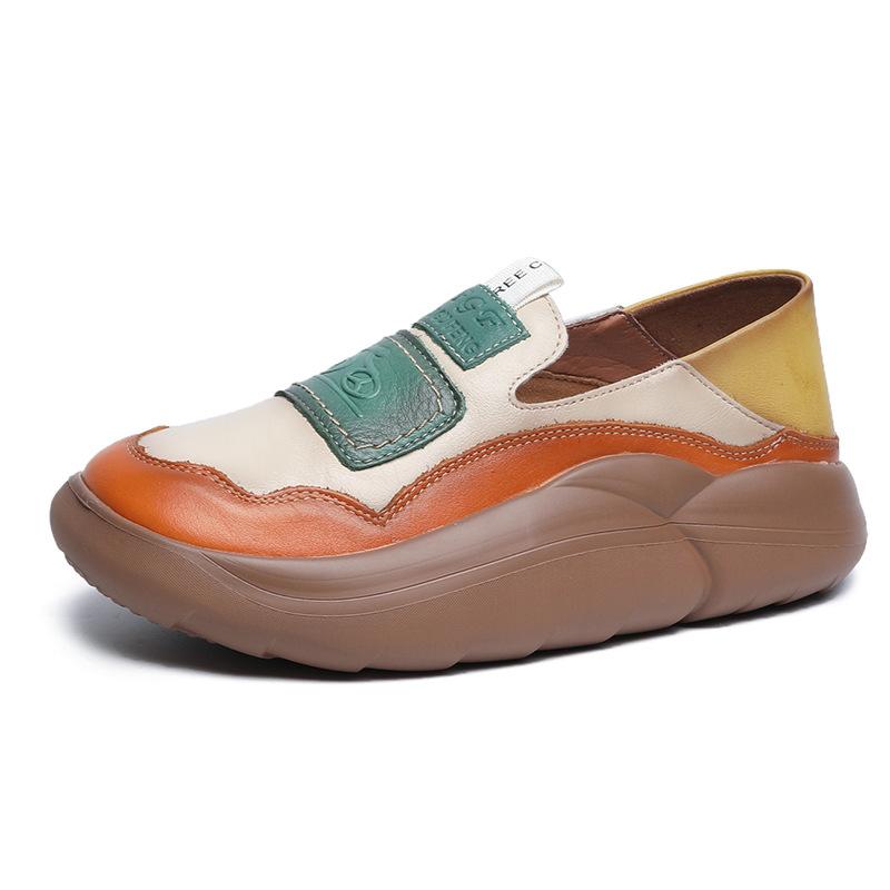 Women Platform Leather Retro Color Matching Casual Shoes