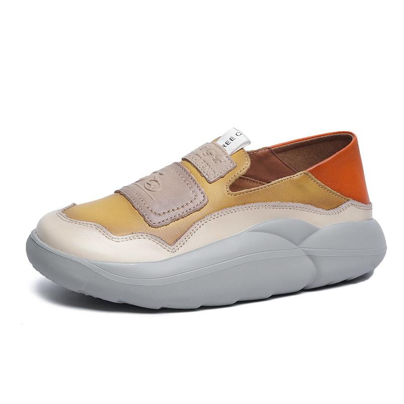 Women Platform Leather Retro Color Matching Casual Shoes