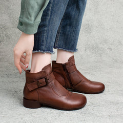 Women Retro Autumn Buckle Leather Ankle Boots