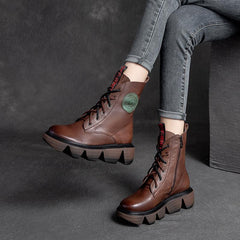 Women Retro Casual Leather Gear Shaped Boots