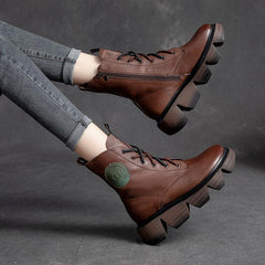 Women Retro Casual Leather Gear Shaped Boots