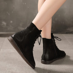 Women Retro Casual Solid Leather Flat Boots