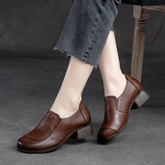 Women Retro Cowhide Leather Wedge Casual Shoes