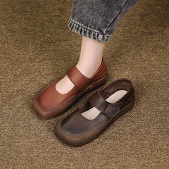 Women Retro Flat Leather Velcro Casual Shoes