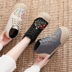 Women Retro Floral Canvas Handmade Casual Shoes