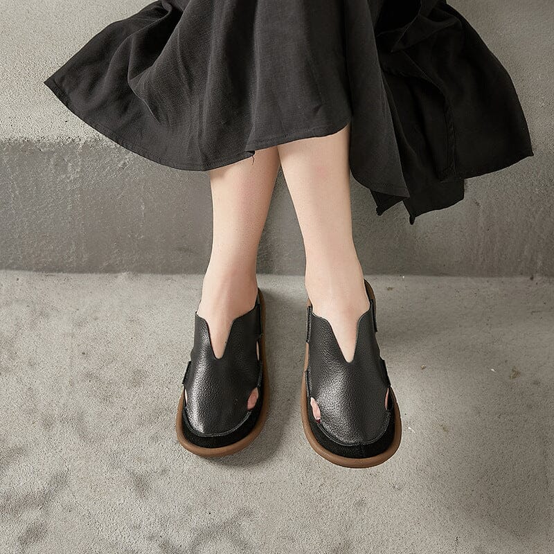 Women Retro Hollow Leather Flat Casual Shoes