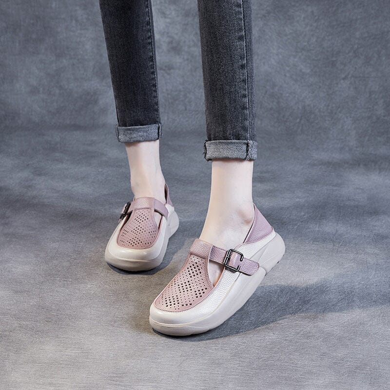 Women Retro Hollow Leather Summer Casual Shoes