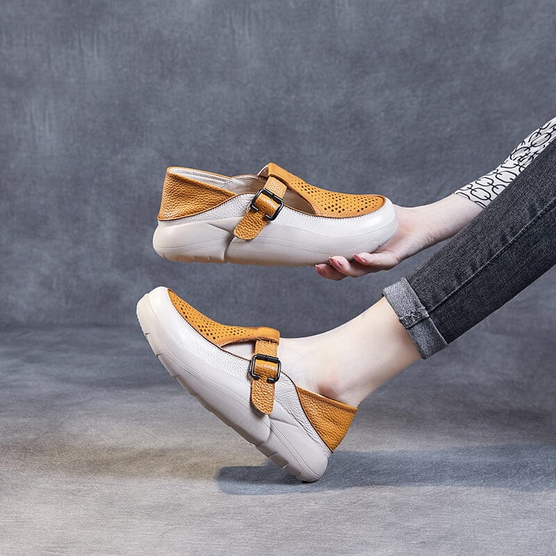 Women Retro Hollow Leather Summer Casual Shoes