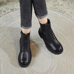 Women Retro Leather Autumn Fashion Combat Boots