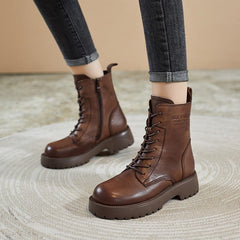 Women Retro Leather Autumn Fashion Combat Boots