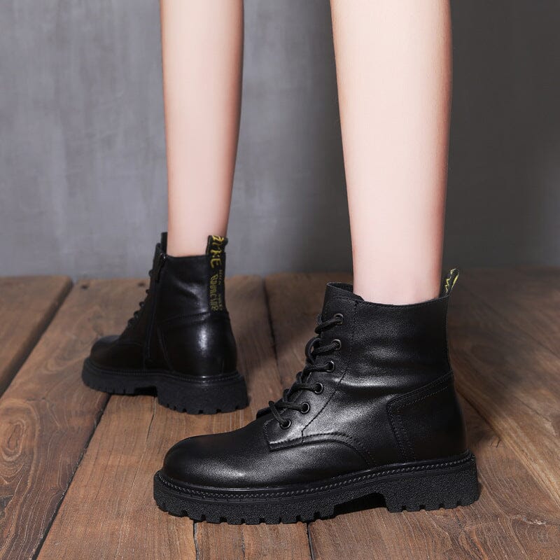 Women Retro Leather Autumn Winter Casual Boots