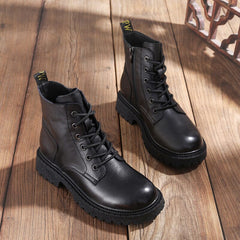 Women Retro Leather Autumn Winter Casual Boots