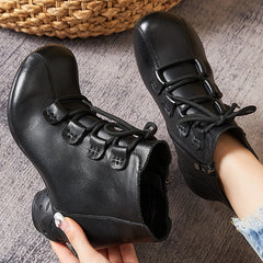 Women Retro Leather Casual Lace-up Wedeg Boots