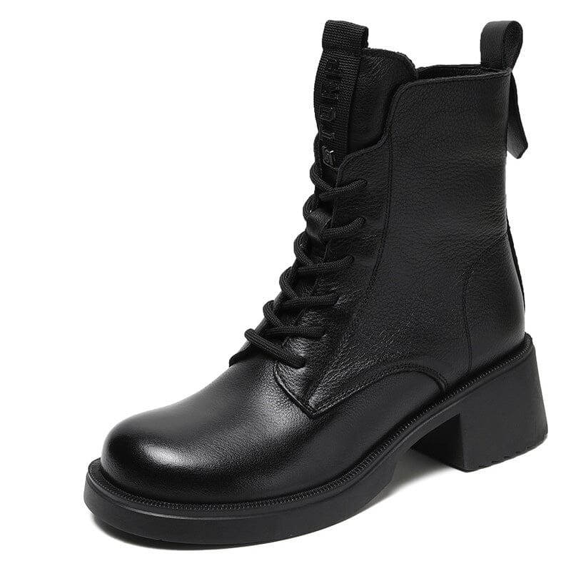 Women Retro Leather Fashion Wedge Combat Boots