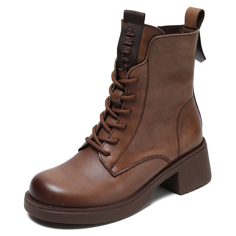 Women Retro Leather Fashion Wedge Combat Boots